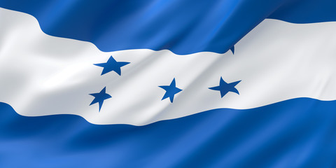 National Fabric Wave Closeup Flag of Honduras Waving in the Wind. 3d rendering illustration.