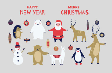 Christmas animals. Christmas greeting card. 