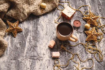 cup of coffee on a table with christmas decorations