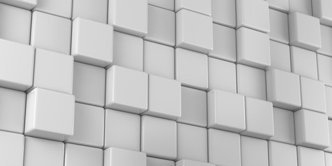 Wall of white cubes. 3d render illustration.