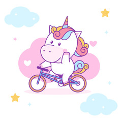 Cute unicorn riding bicycle, perfect for kids fabric and greeting card