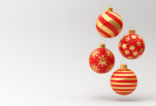 Christmas tree decorations with four red balls. 3d render. New Year's illustration.