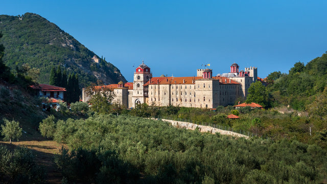 The Holy Mountain Athos in Greek (Hagion Oros) has been listed as a World Heritage Site. Greek monastery of Esphigmenou (Esfigmen).