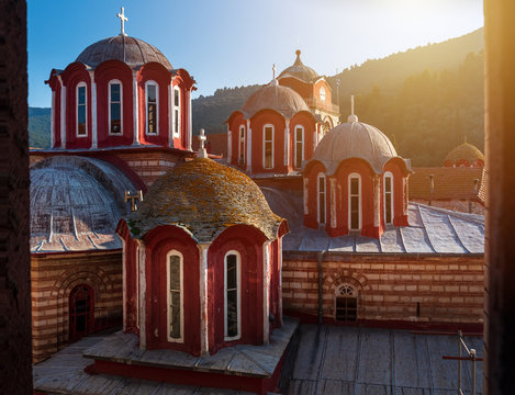The Holy Mountain Athos in Greek (Hagion Oros) has been listed as a World Heritage Site. Greek monastery of Esphigmenou (Esfigmen).