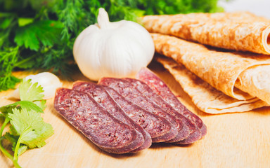 Sujuk sausage armenian, meat delicacy