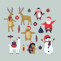 Christmas animals. Christmas greeting card. 