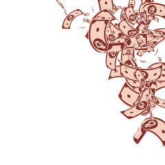 Russian ruble notes falling. Messy RUB bills on wh