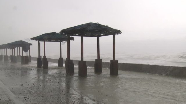 Hurricane Storm Surge Waves Crash Into Sea Wall - Megi