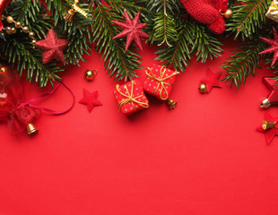 Fototapeta na wymiar Traditional Christmas background in red