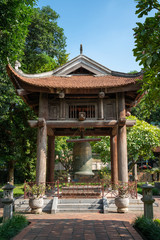 Square building holding a big bell on side of Imperial Academy in Temple of Literature (Van Mieu), the first national university in Hanoi