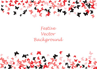Festive butterfly confetti background. Frame vector pattern texture for holiday, postcard, poster, carnival, banner, birthday and children's parties. Butterfly cover mock-up. Wedding butterfly layout