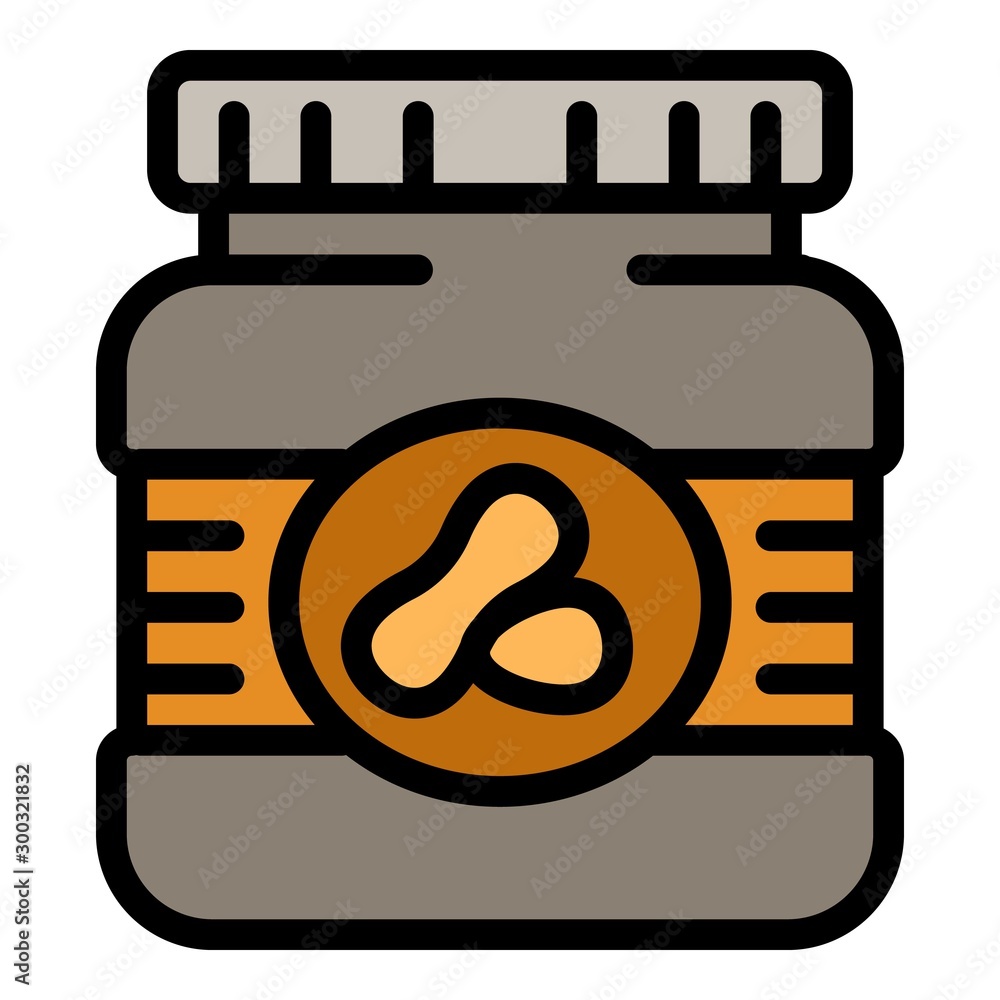 Poster peanut butter plastic jar icon. outline peanut butter plastic jar vector icon for web design isolate