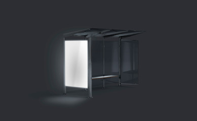 Blsnk white luminous lightbox on bus stop mockup in darkness