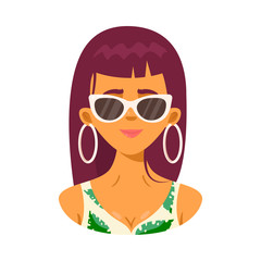 Red haired fashion girl wearing white glasses vector illustration