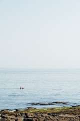 le paysage de la mer avec des gens se baignant. Des touristes dans la mer. Des touristes nageant.
