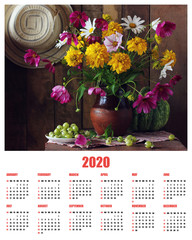 calendar for the year 2020 with a bouquet.