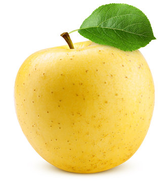 yellow apple isolated on white background, clipping path, full depth of field