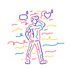 Man thinking - creative idea. Concept of generation of innovative ideas, creative thought, creativity and imagination. Vector illustration in flat linear style.