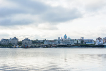Fototapeta na wymiar Panorama of Kazan city center across the Kazanka River. Kazan, Tatarstan, Russia.