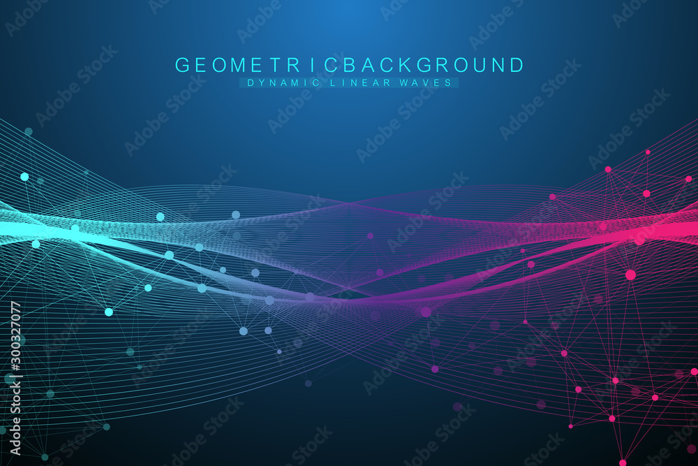 Poster expansion of life. colorful explosion background with connected line and dots, wave flow. visualizat