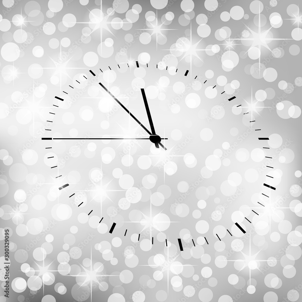Poster black and white template invitation card with clock. new year 2020 concept.