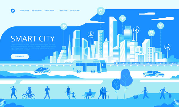 Smart city concept People on street Transportation