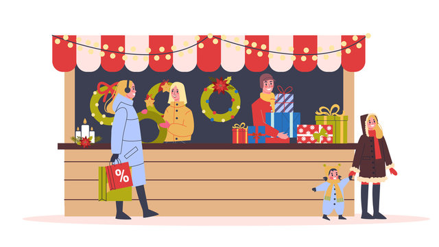 Christmas market vector illustration
