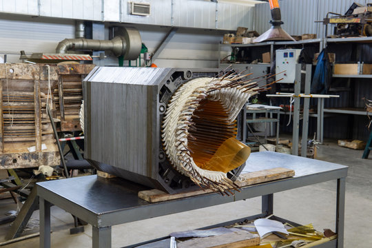 Stator From A Disassembled Electric Motor In A Repair Shop