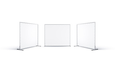 Blank white presswall mockup, front and side view, isolated
