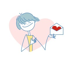 Girl with love letter. Hand drawn vector illustration.