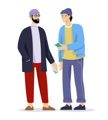 Vector illustration of drug dealer and addicted man doing illegal trade.