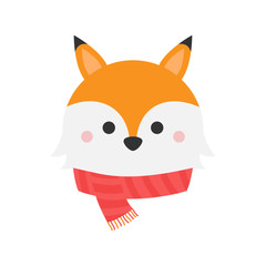 Fox cute christmas round character vector illustration. Winter, seasonal, holiday, festive xmas animal head. Isolated cartoon graphic icon.