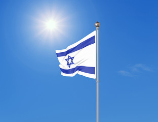 Israel flag blowing in the wind. Background texture. 3d rendering, wave. - Illustration. Isolated on white.