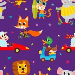 Wallpaper murals Animals in transport Cute adorable animals character on different transport.