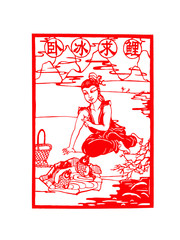 Chinese paper-cut works on white background, China