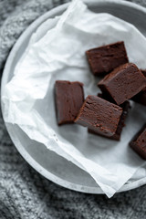 Homemade raw milk free, sugar free vegan chocolate brownies or fudge