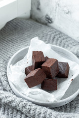 Homemade raw milk free, sugar free vegan chocolate brownies or fudge