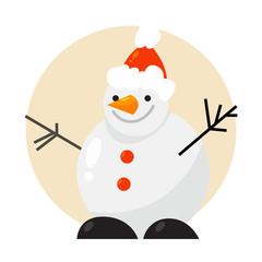 Funny cute snowman character in red Santa hat