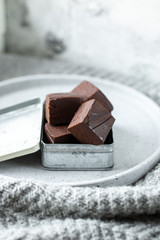 Homemade raw milk free, sugar free vegan chocolate brownies or fudge