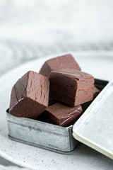 Homemade raw milk free, sugar free vegan chocolate brownies or fudge