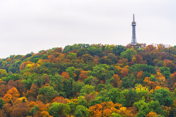 autumn landscape with the tallest tower in Prague