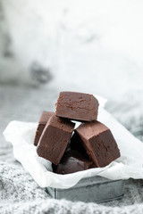 Homemade raw milk free, sugar free vegan chocolate brownies or fudge
