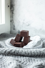 Homemade raw milk free, sugar free vegan chocolate brownies or fudge