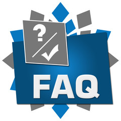 FAQ - Frequently Asked Questions Blue Grey Circular Squares Symbol 