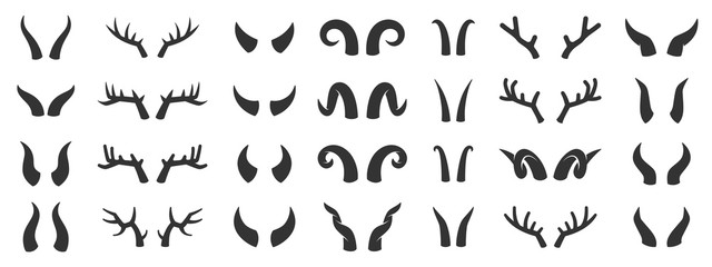 Horn animal deer devil black glyph icon vector set
