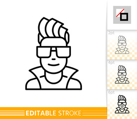 Teenager avatar dj male guy face line vector icon