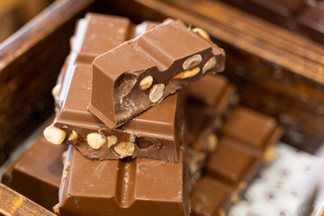 chocolate bars in a pastry shop
