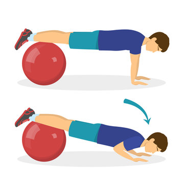 Exercise ball workout. Idea of body health and training in the gym.