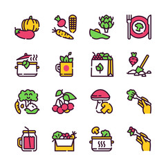 Vegetarian products color linear icons set