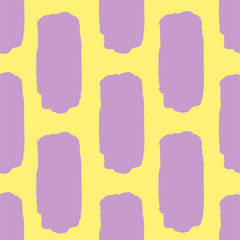 Abstract irregular striped block motif. Vector illustration. Background with minimalistic elements. Striped texture seamless pattern. Grunge endless template. Purple and yellow colors. Fabric textile.